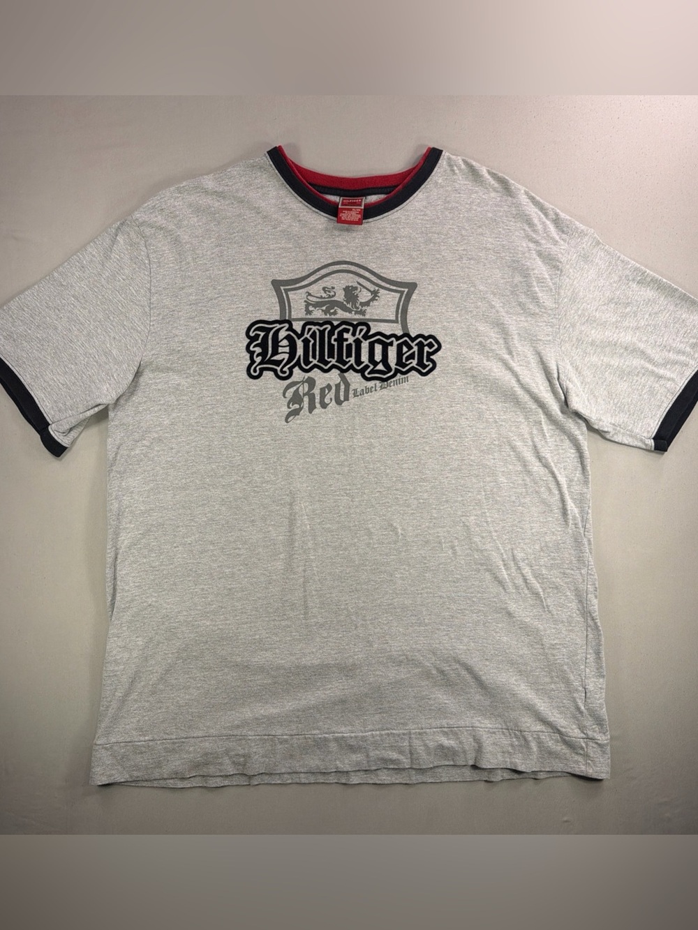 Tommy Hilfiger Light Gray Tee with Navy & Red Trim